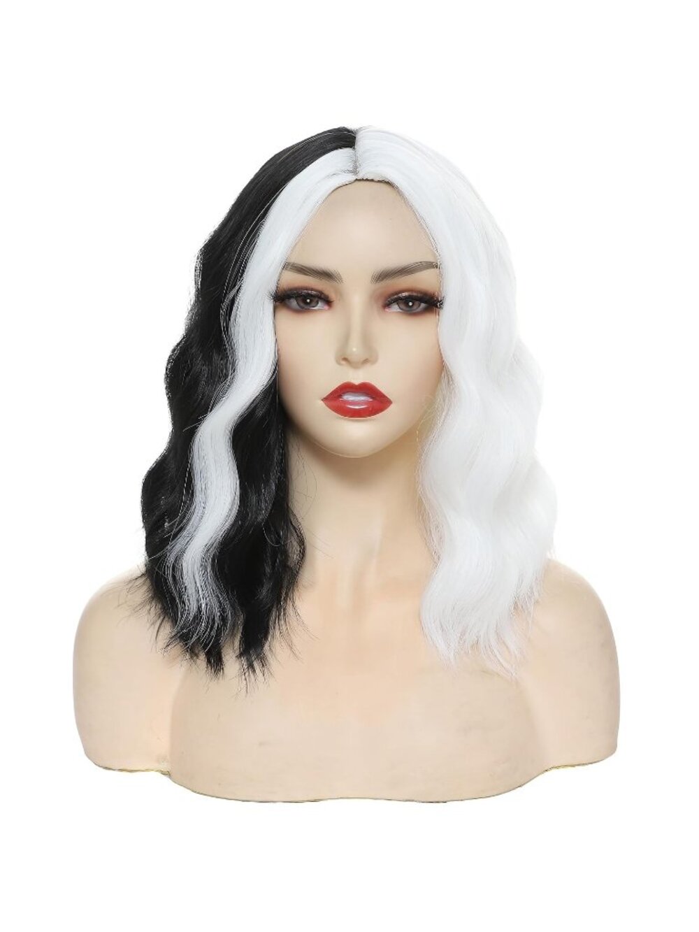 Women Black and White Wig for Short Pastel Wavy Curly Bob with Bangs